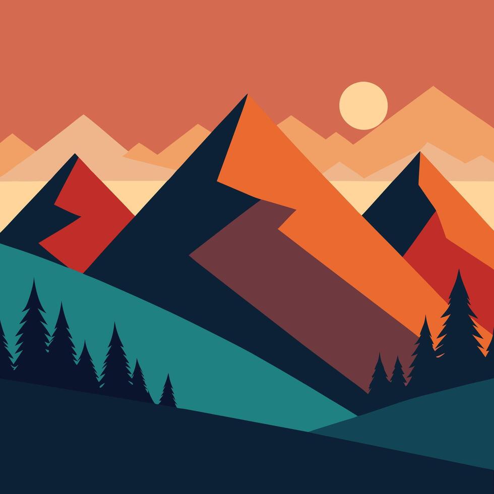 Illustration mountain and sun Suitable for use as wallpaper, picture frames, and various art projects. vector