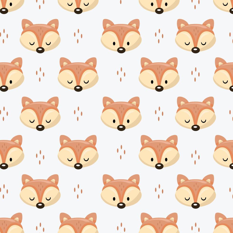 Seamless pattern with cute fox face vector