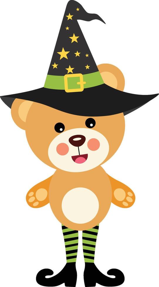 Halloween teddy bear with witch hat and boots vector