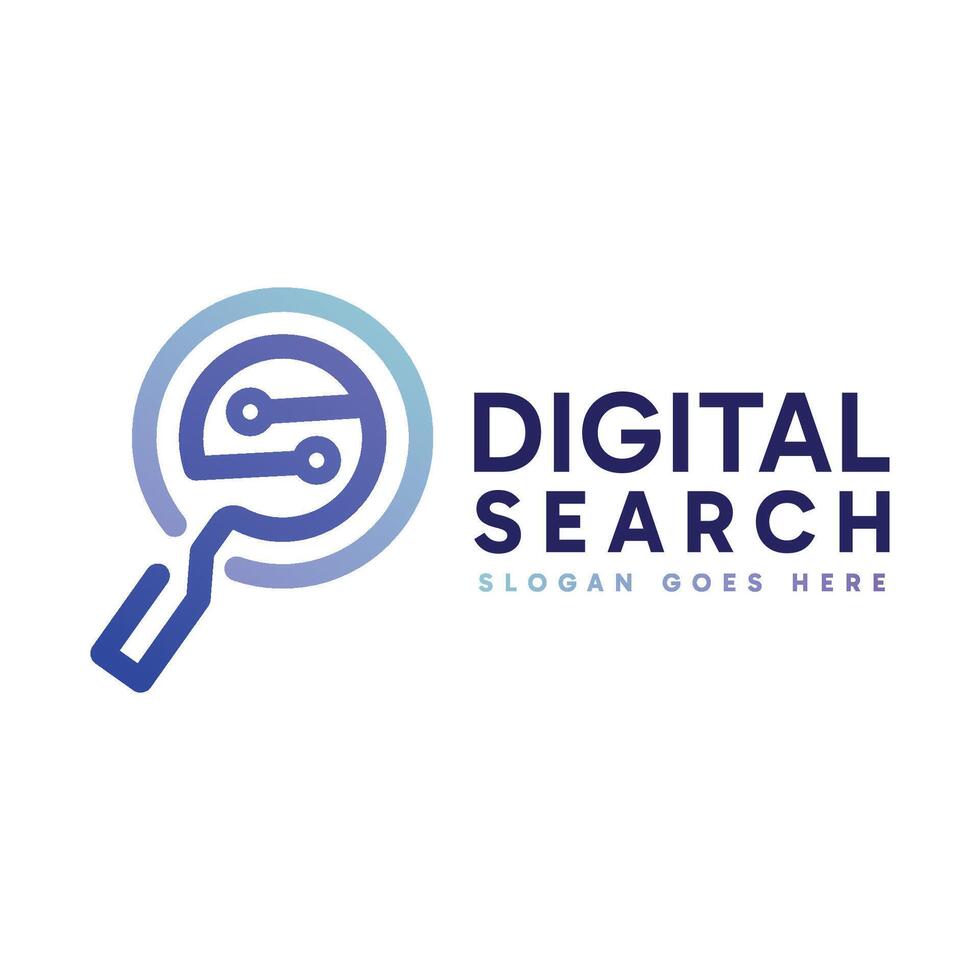 Digital Search logo design. Abstract magnifying glass combined with digital and tech element. vector