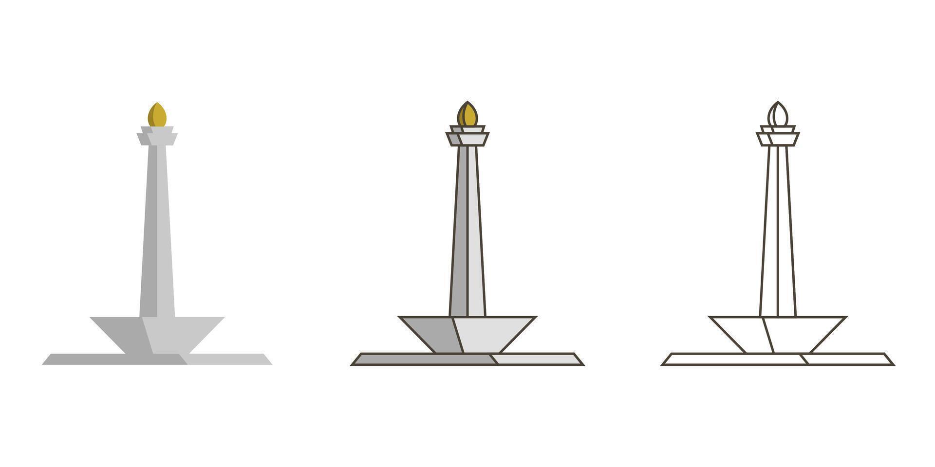 Monas icon illustration set. Indonesian national monument illustration icon set isolated on white background vector