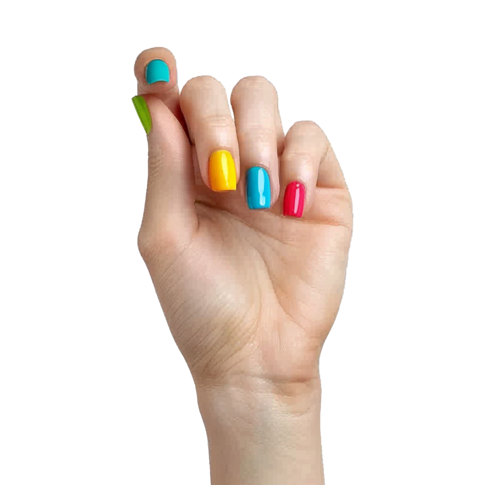 Female hand with colored nails raised hand isolated on transparent background png