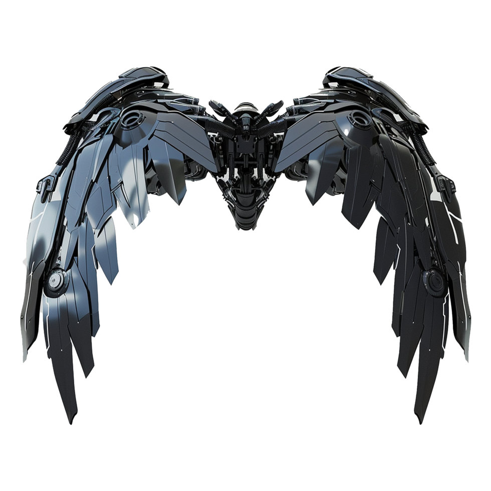 Black robot wings isolated on transparent background png