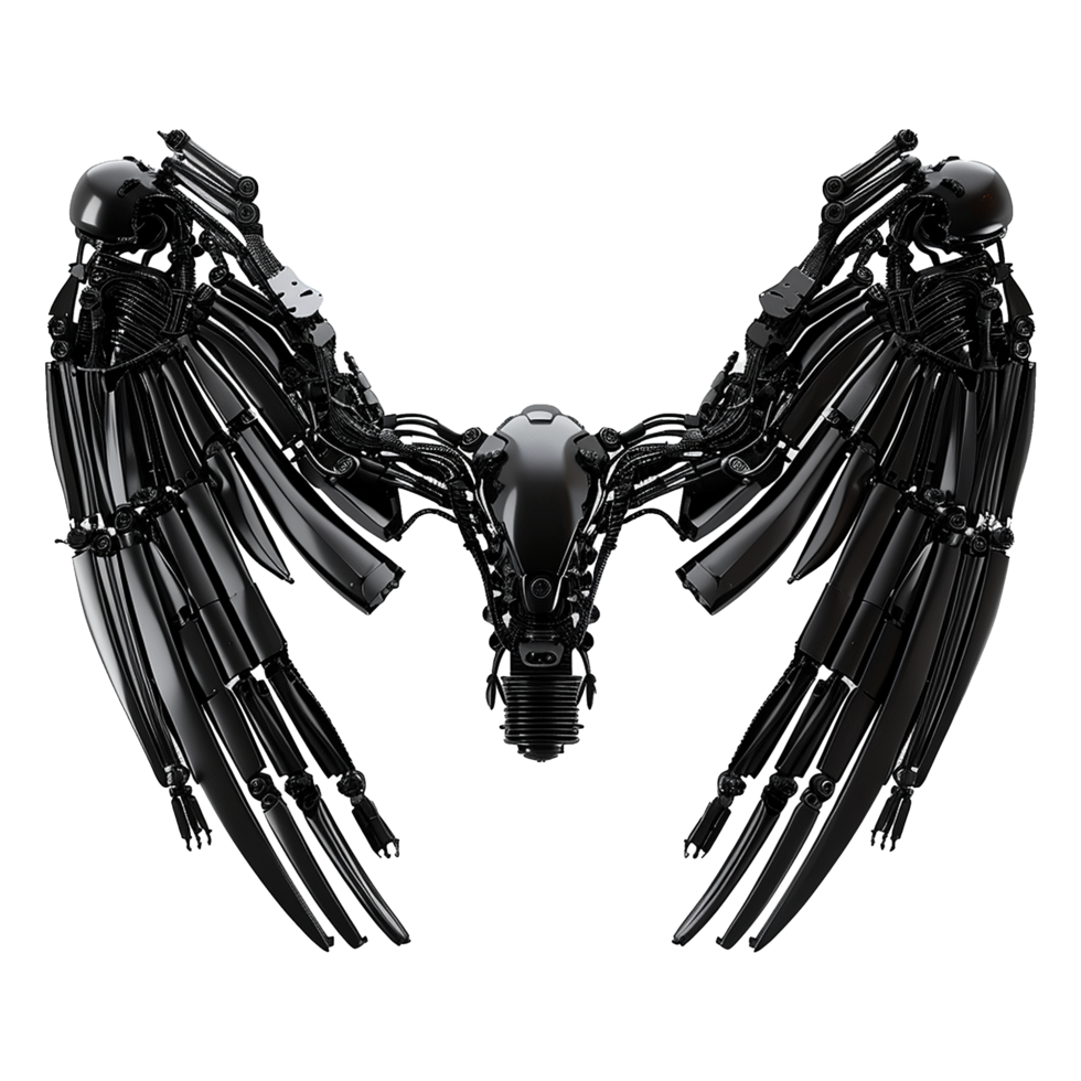 Black robot wings isolated on transparent background png