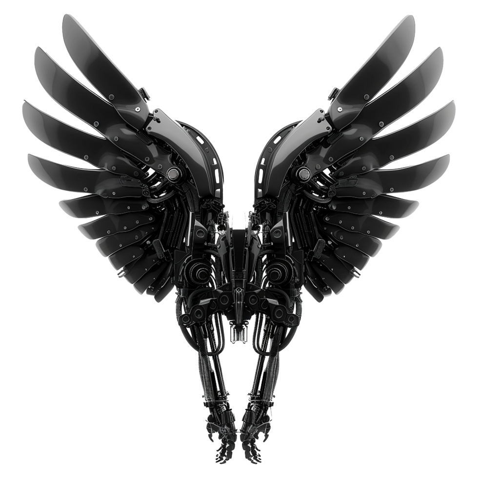 Black robot wings isolated on transparent background png