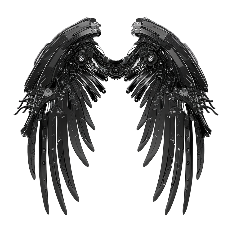 Black robot wings isolated on transparent background png