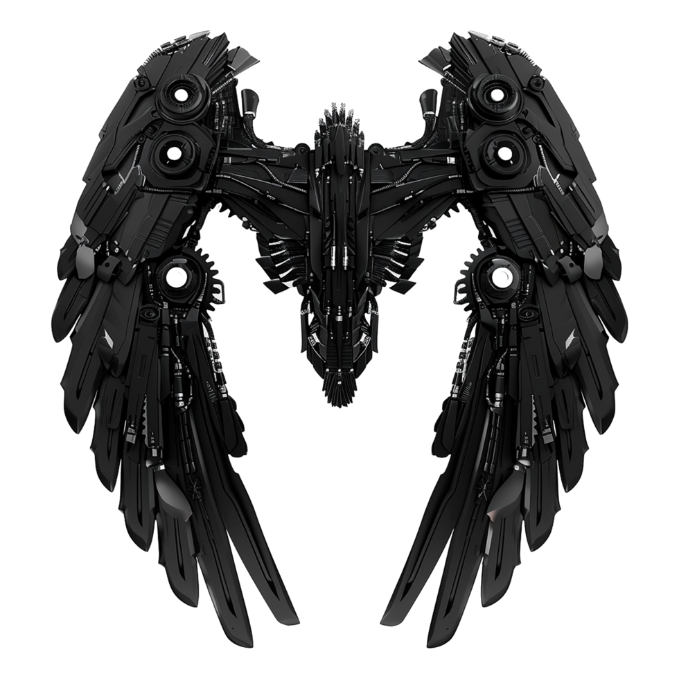 Black robot wings isolated on transparent background png