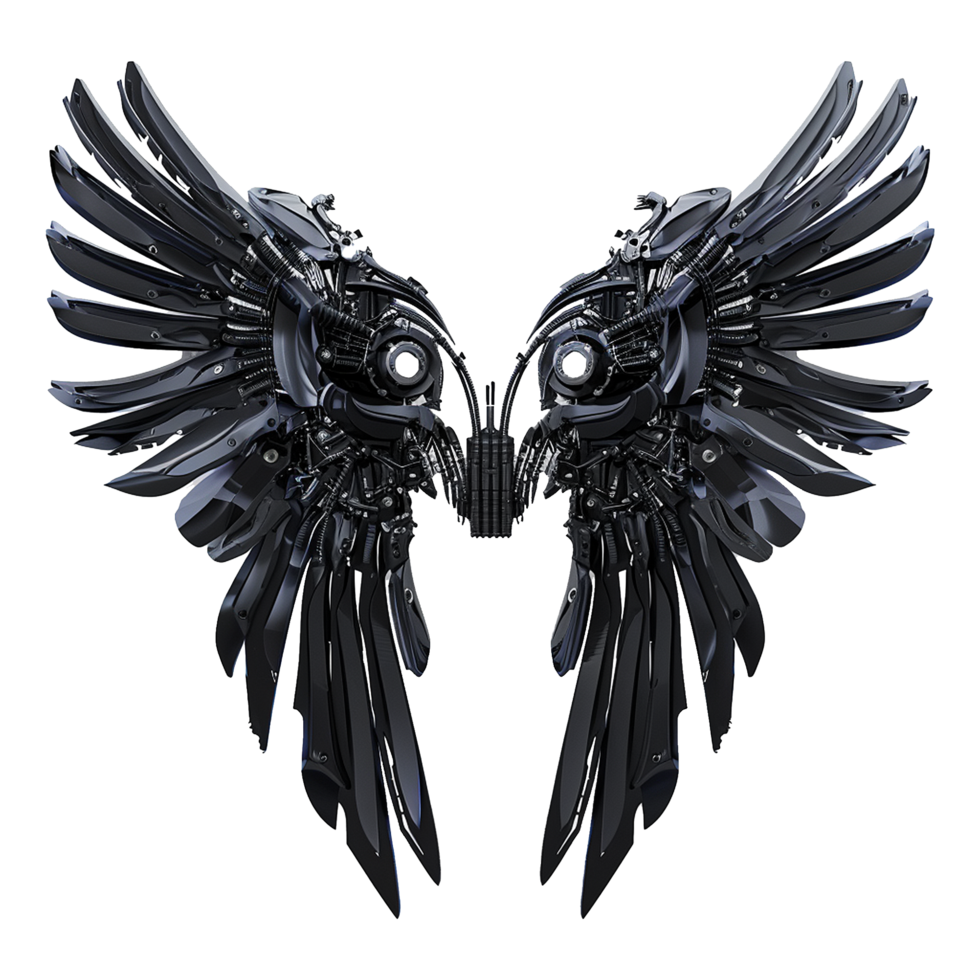 Black robot wings isolated on transparent background png