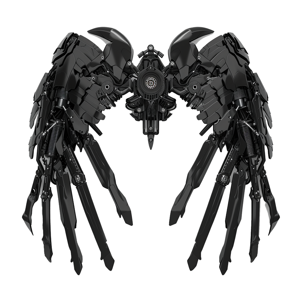 Black robot wings isolated on transparent background png