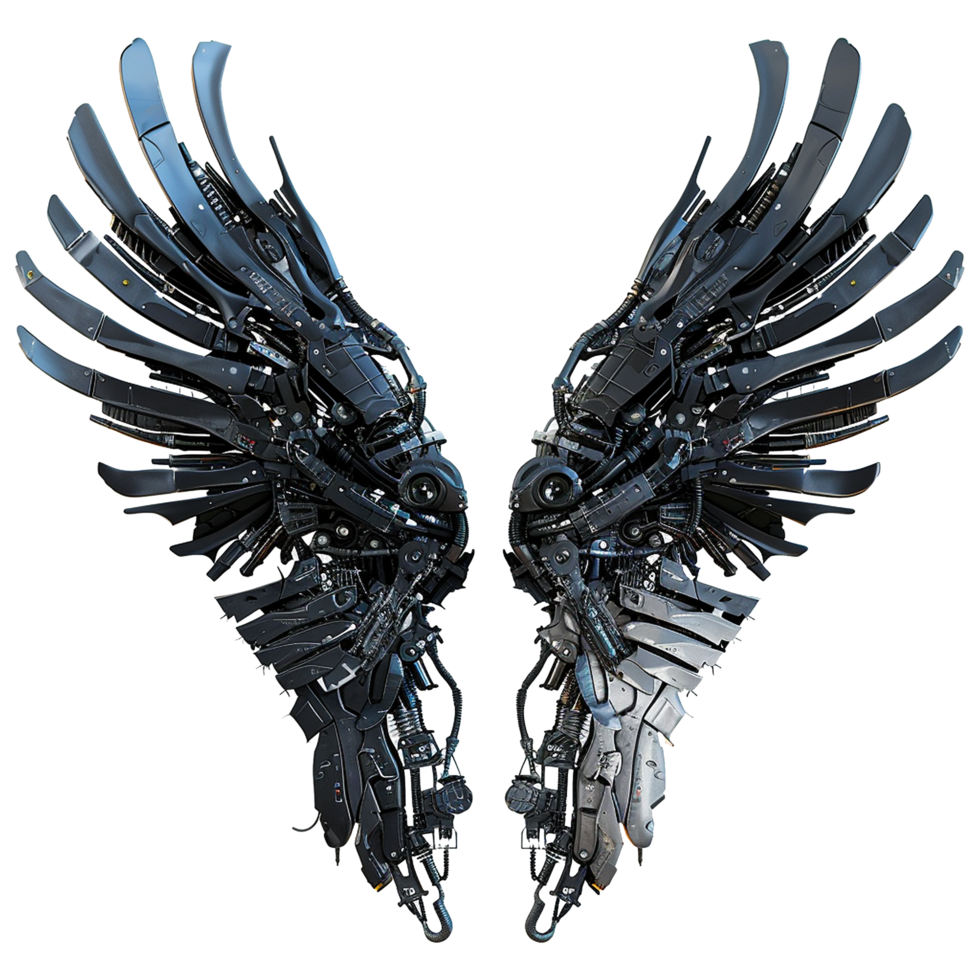 Black robot wings isolated on transparent background png