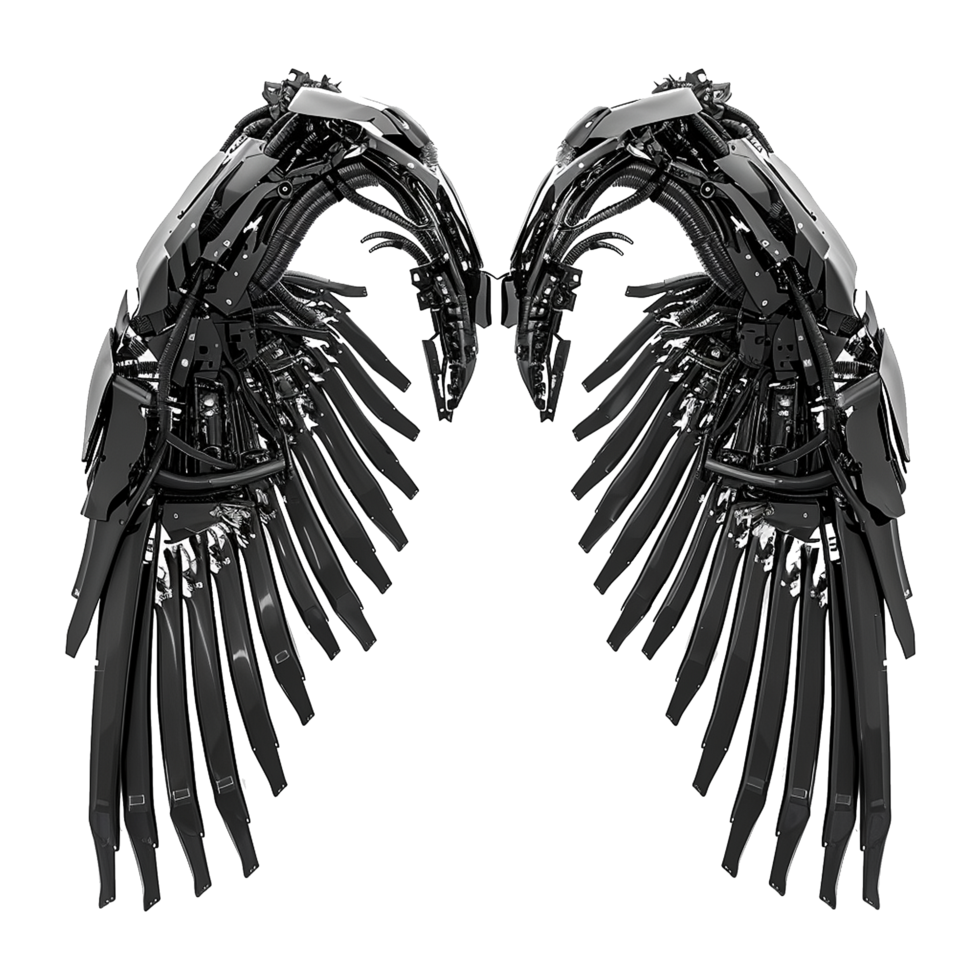 Black robot wings isolated on transparent background png