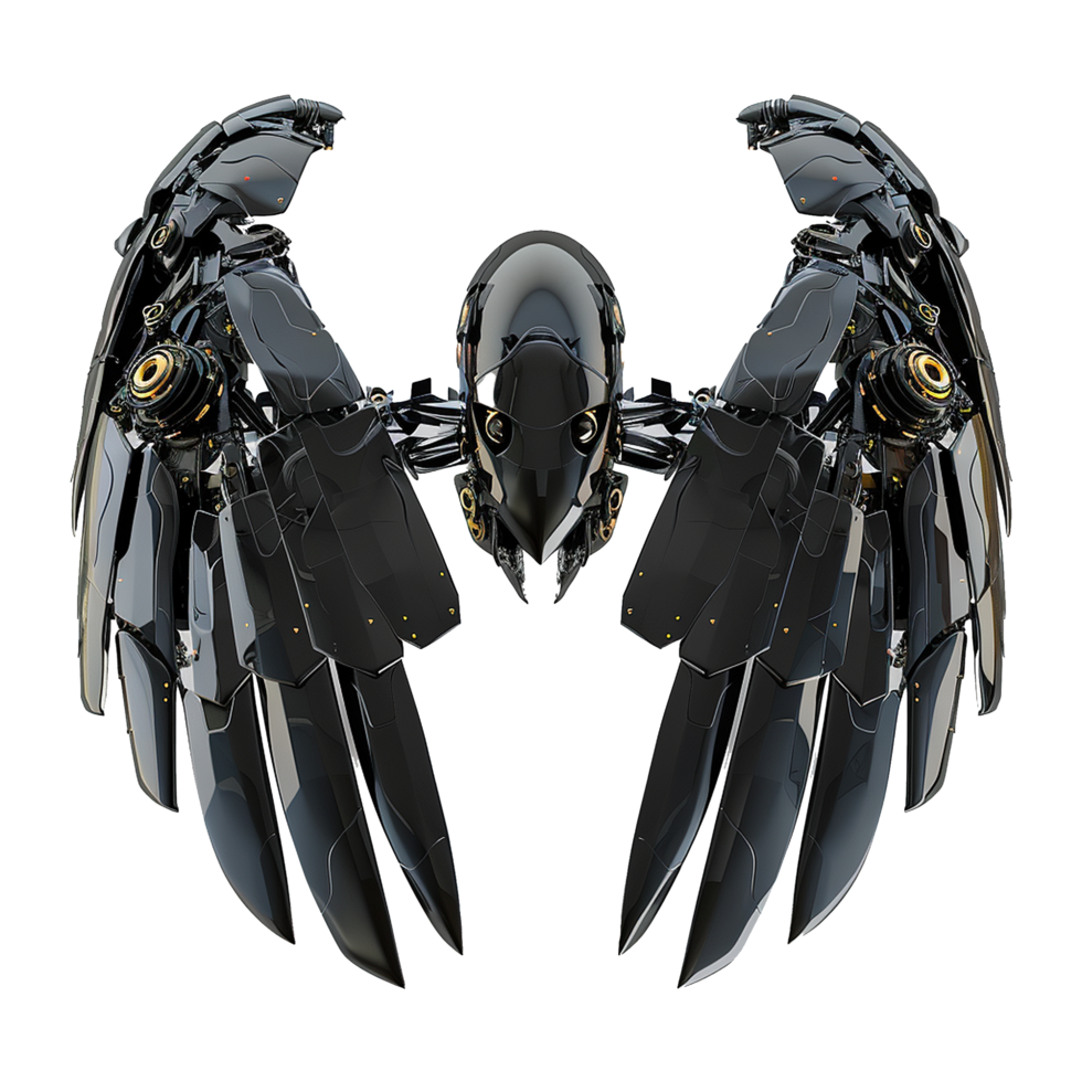 Black robot wings isolated on transparent background png