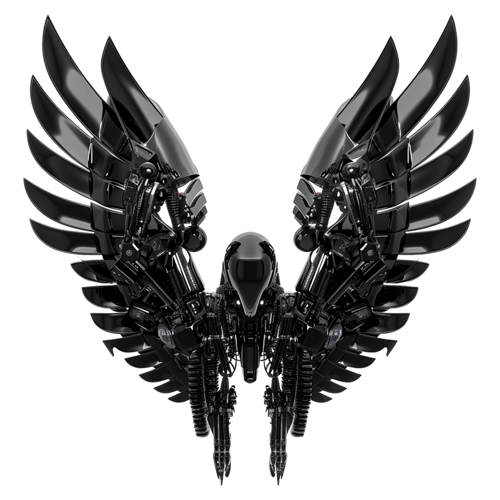 Black robot wings isolated on transparent background png