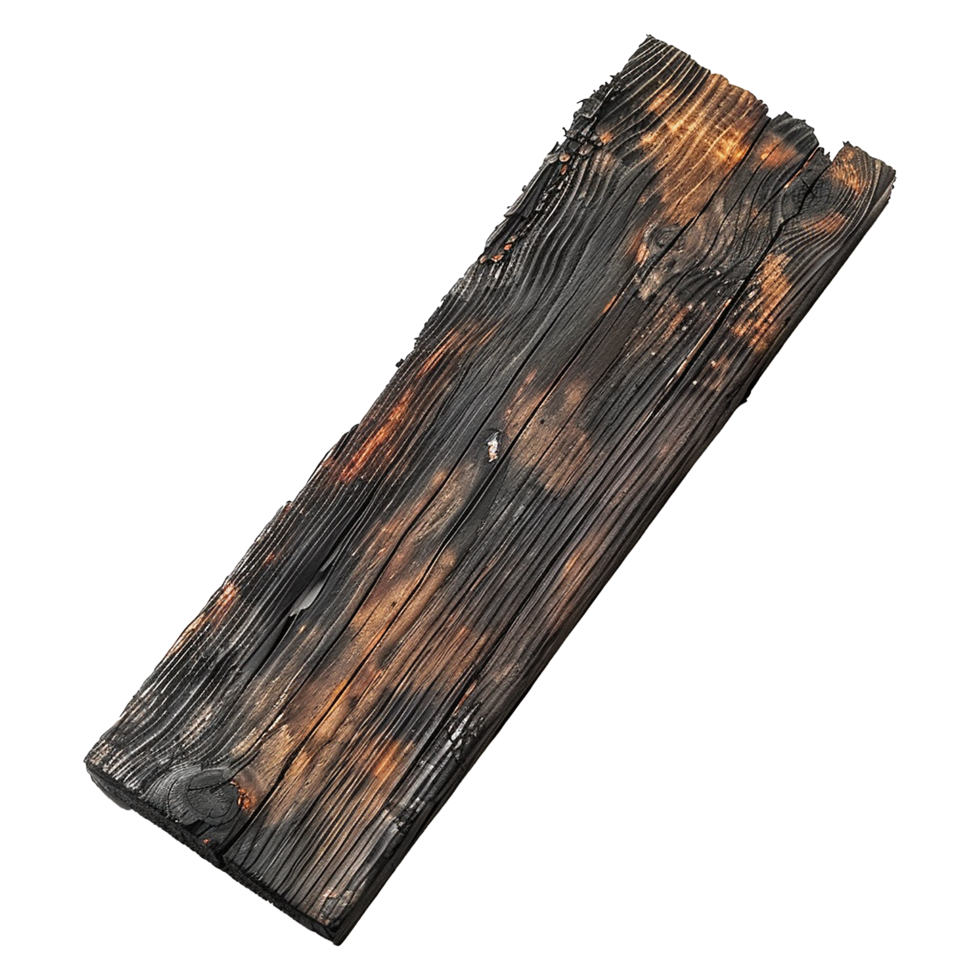 Burnt wooden plank isolated on transparent background png