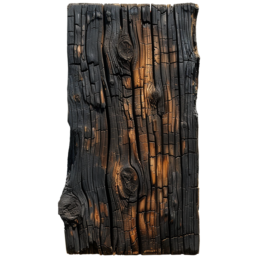 Burnt wooden plank isolated on transparent background png