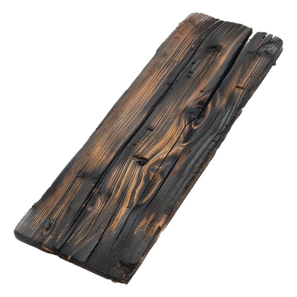 Burnt wooden plank isolated on transparent background png