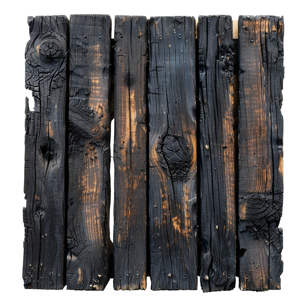 Burnt wooden plank isolated on transparent background png