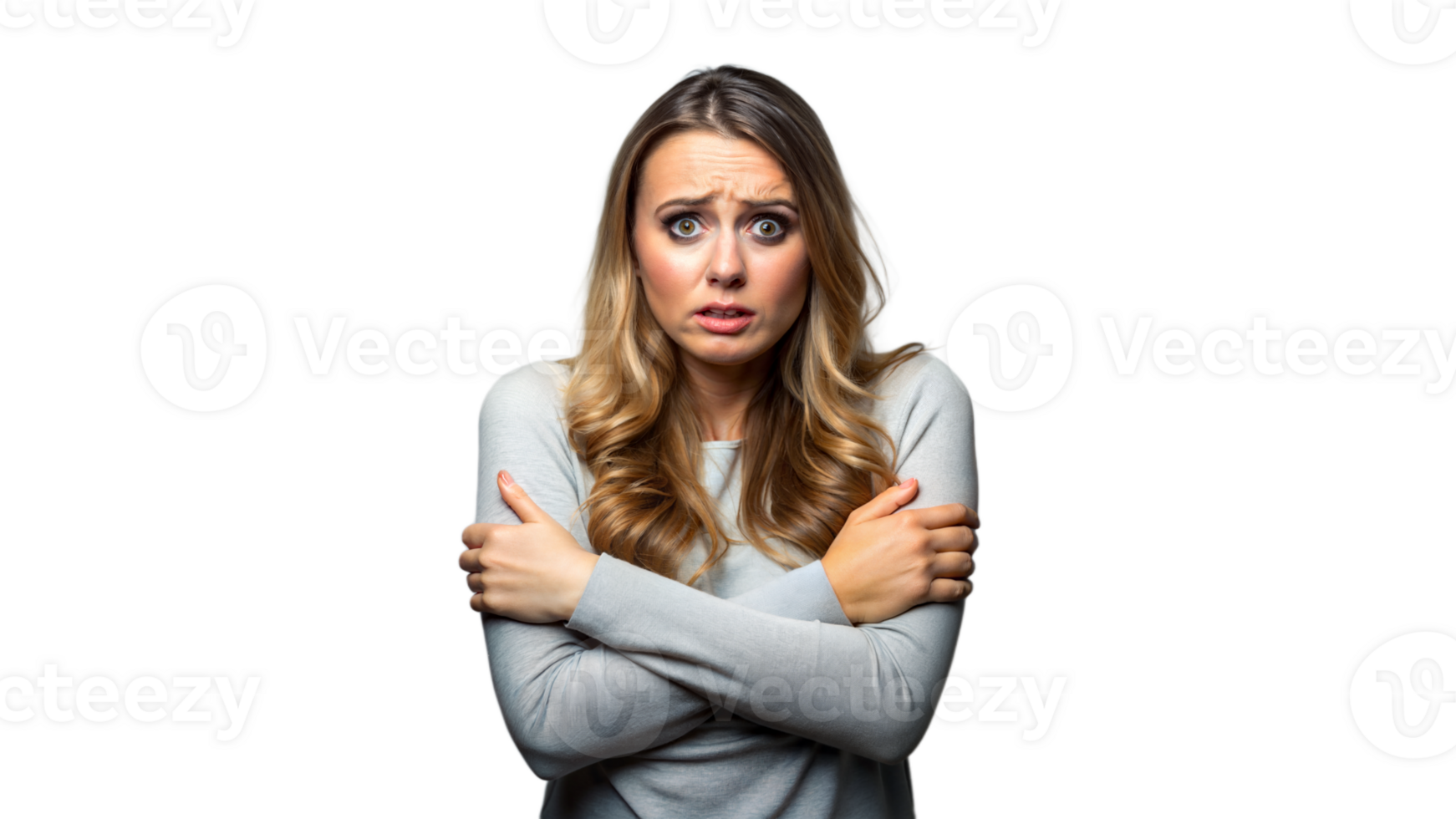 Woman Feeling Cold and Shivering in Studio Portrait png