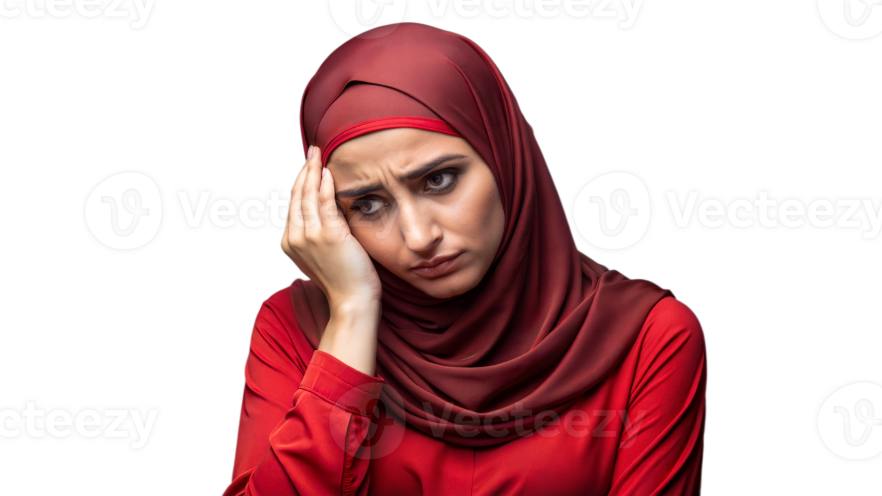 Woman Wearing Red Hijab Feeling Sad png