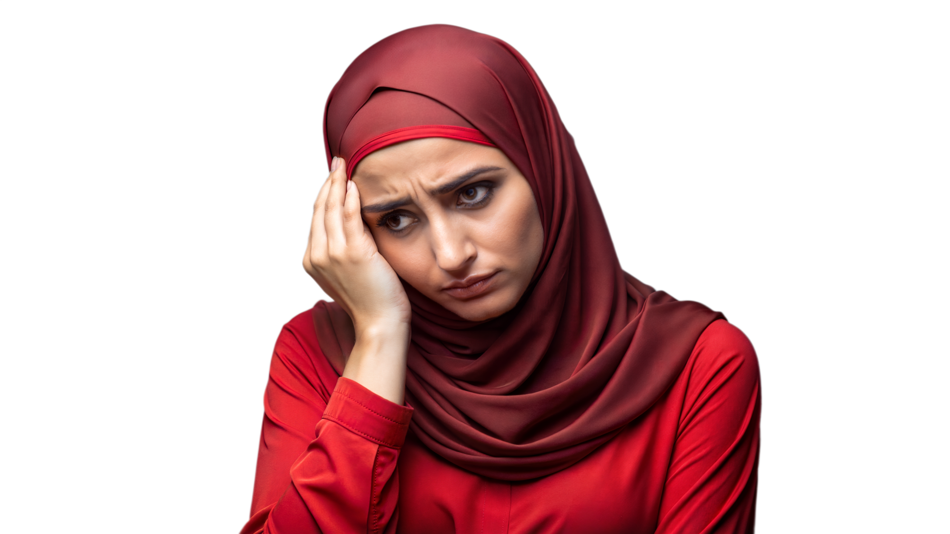 Woman Wearing Red Hijab Feeling Sad 47424719 PNG