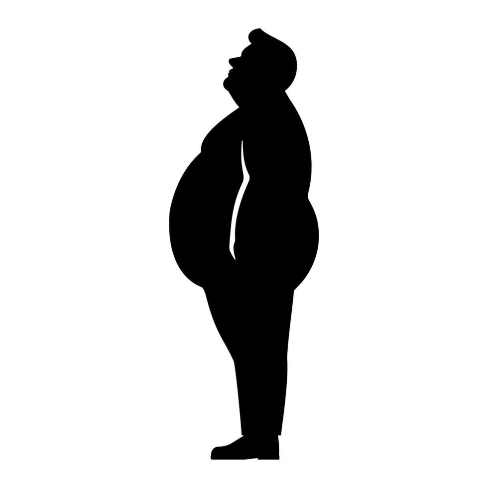 Overweight man looking up silhouette illustration vector