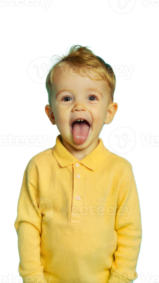 Young Boy In Yellow Shirt Sticking Out Tongue png