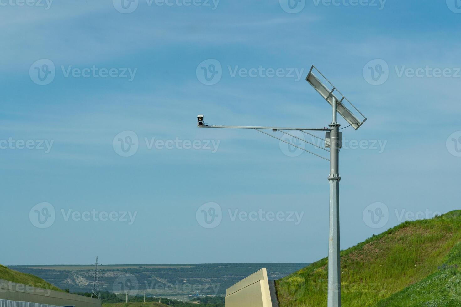 High voltage towers with sky background. Power line support with wires for electricity transmission. High voltage grid tower with wire cable at distribution station. Energy industry, energy saving photo