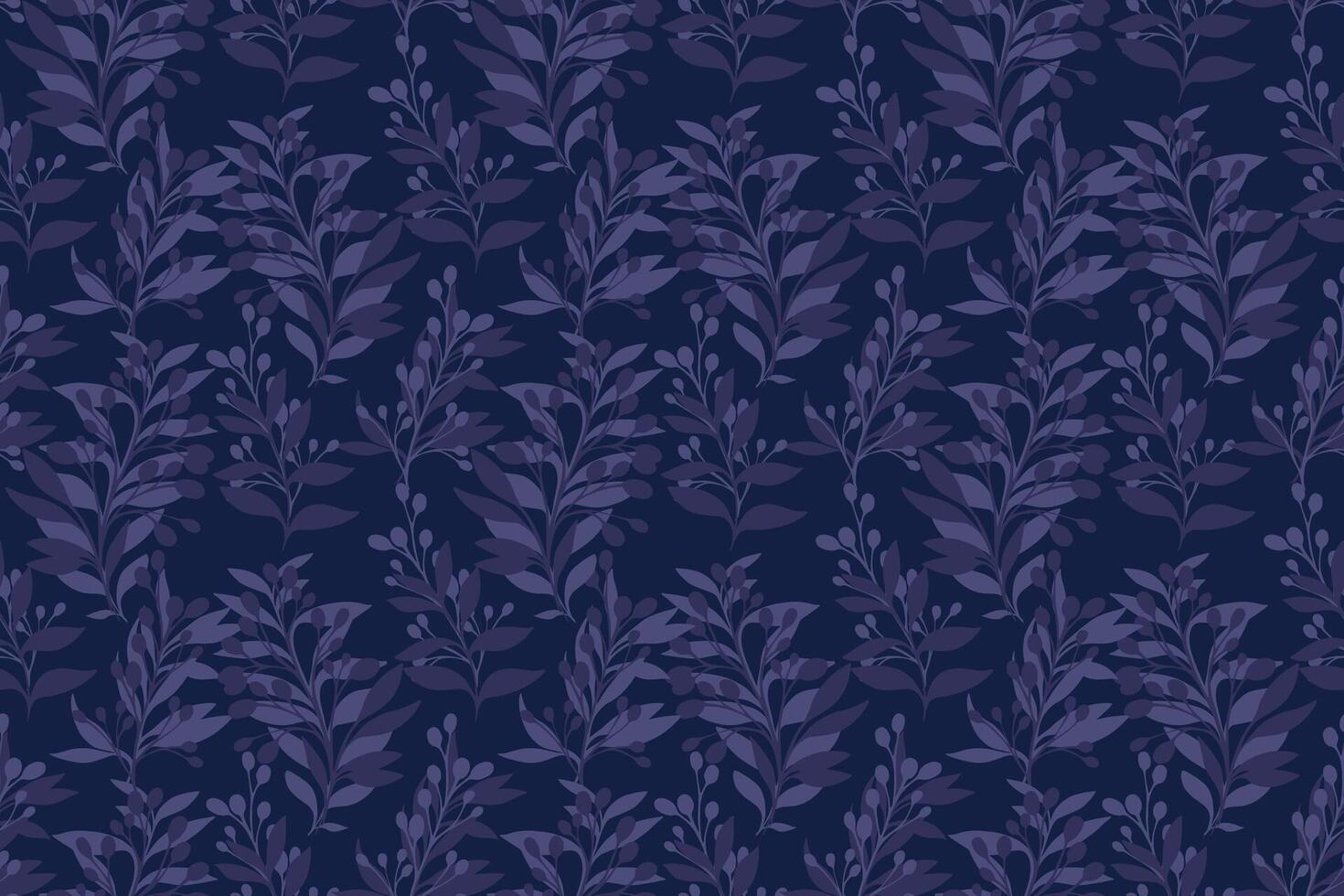 Monotone dark blue pattern with shape branches leaves. hand drawing sketch. Artistic abstract leaf floral seamless print. Design for fashion, fabric, wallpaper, textiles vector