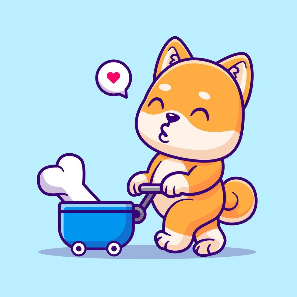 Cute Shiba Inu Dog Bring Bone With Trolley Cartoon vector