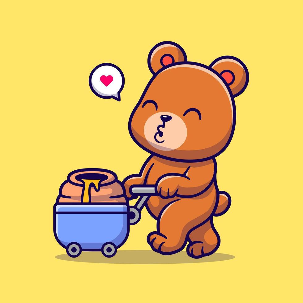 Cute Bear Bring Honeycomb With Trolley Cartoon vector