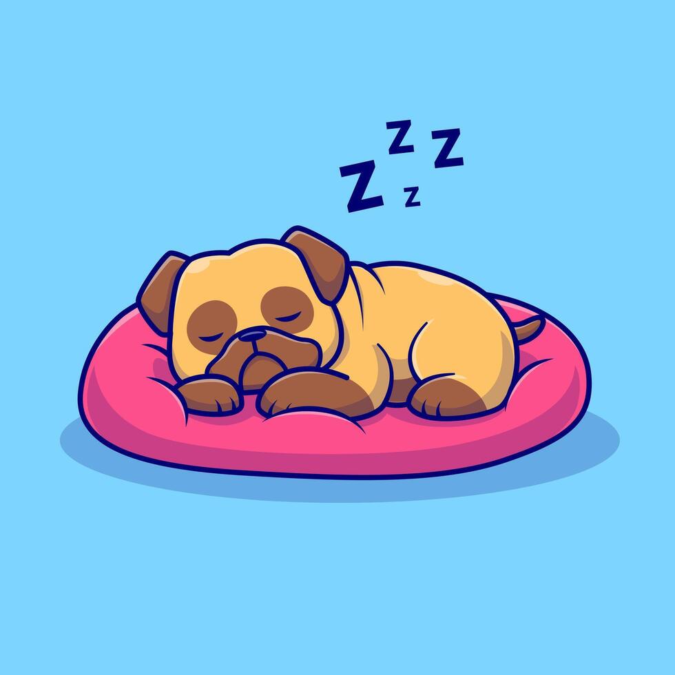 Cute Pug Dog Sleeping On Pillow Cartoon vector