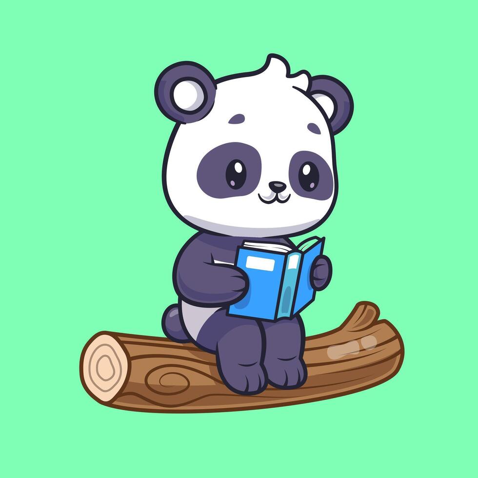 Cute Panda Reading Book On Branch Tree Cartoon vector