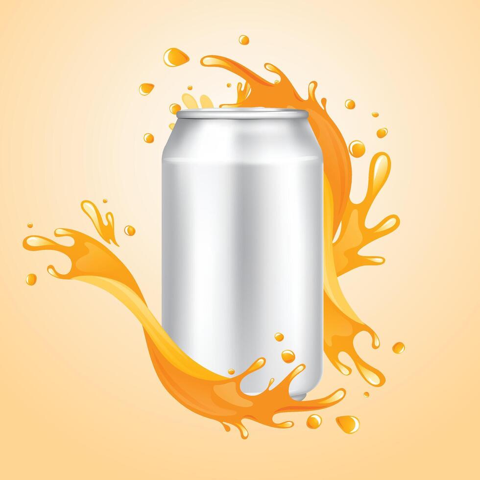 Drink Silver Can with fruit splash Dark Background vector