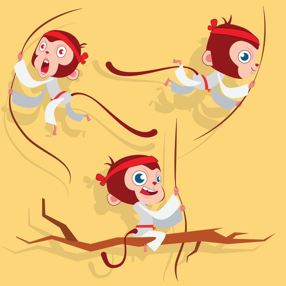 karate Monkey Character poses design vector