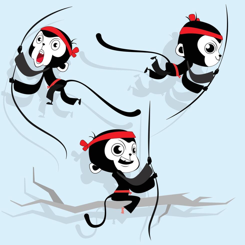 karate Monkey Character poses design Black and white vector