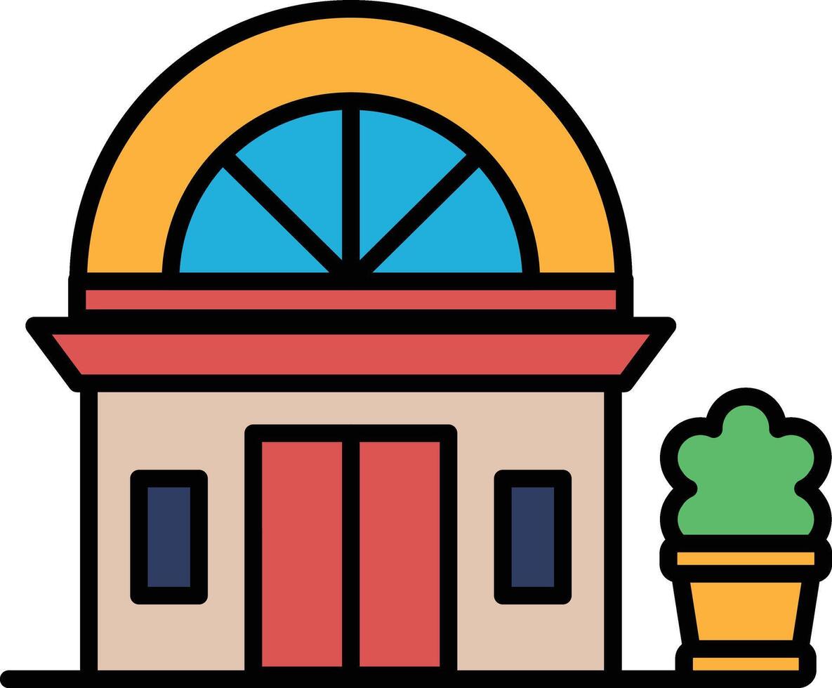 A black and white drawing of a building with a large archway vector