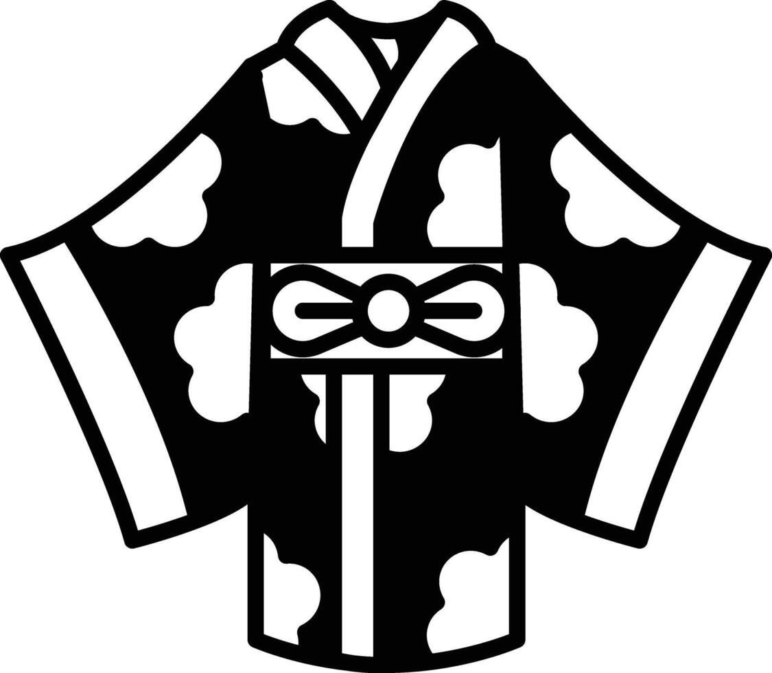 A black and white drawing of a kimono with a white bow vector