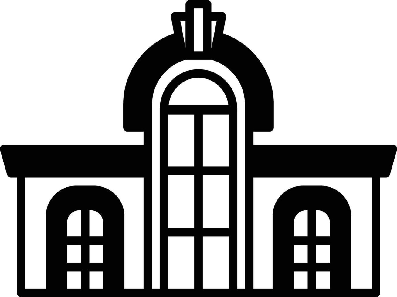 A large building with a large archway and many windows vector