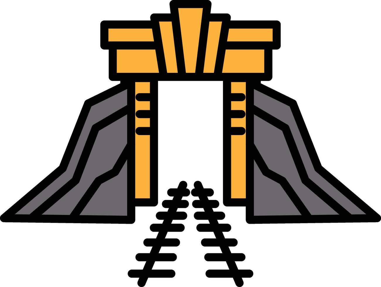 A black and white drawing of a tunnel with a train track leading into it vector