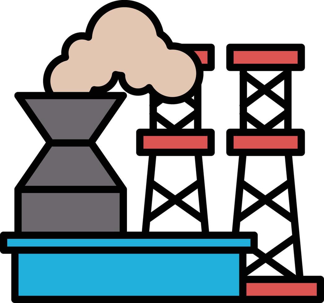A black and white drawing of a power plant with a large smokestack vector