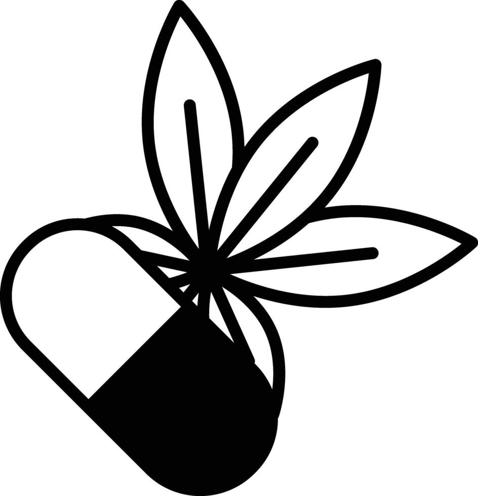 icon or logo Medicine capsules with cannabis leaves in line style vector