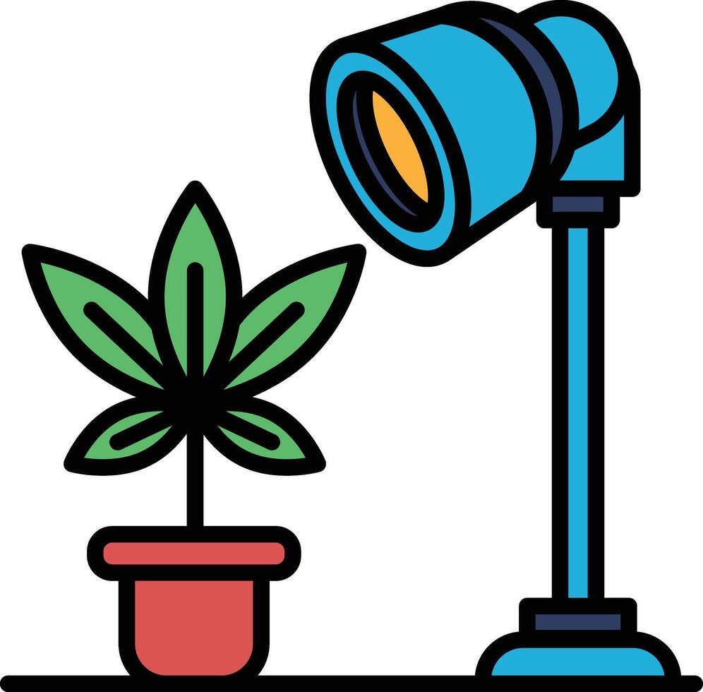 A plant is sitting in a pot next to a lamp vector