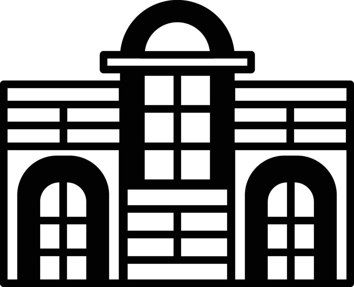 A large building with a large archway and many windows vector