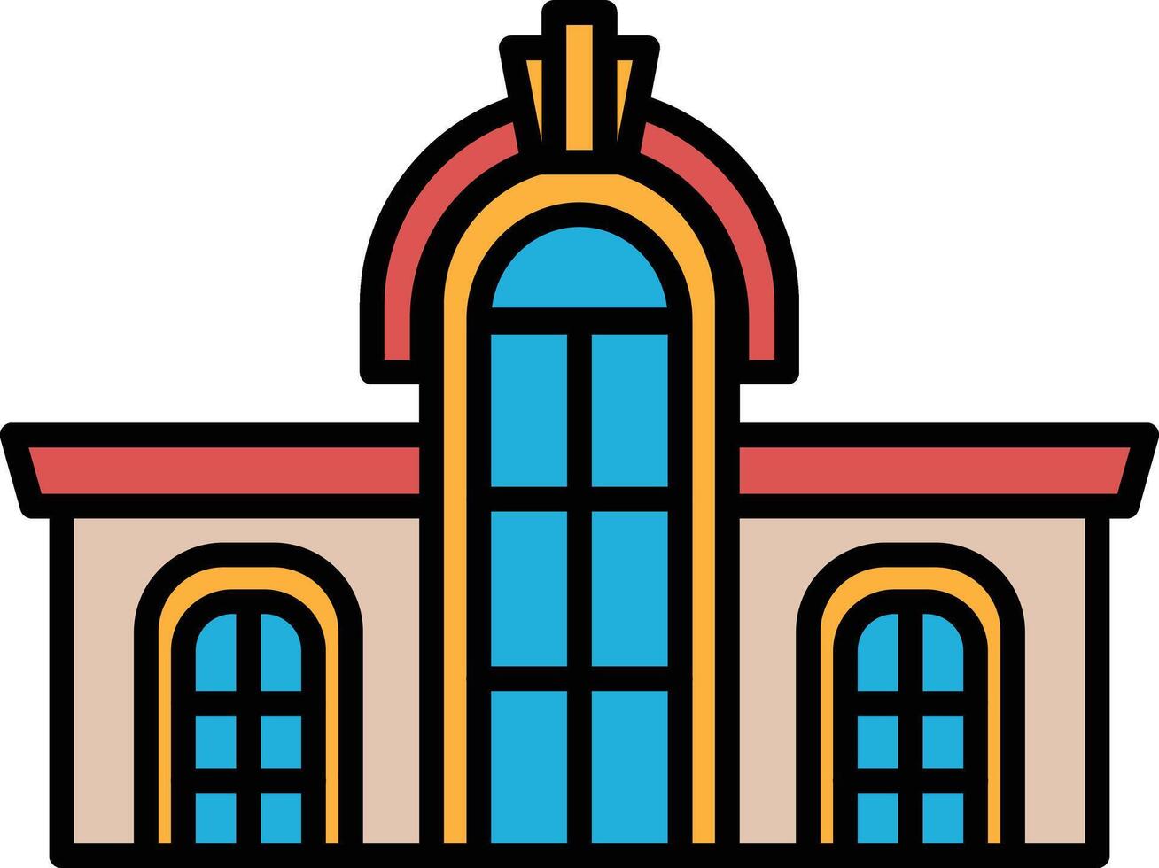 A large building with a large archway and many windows vector