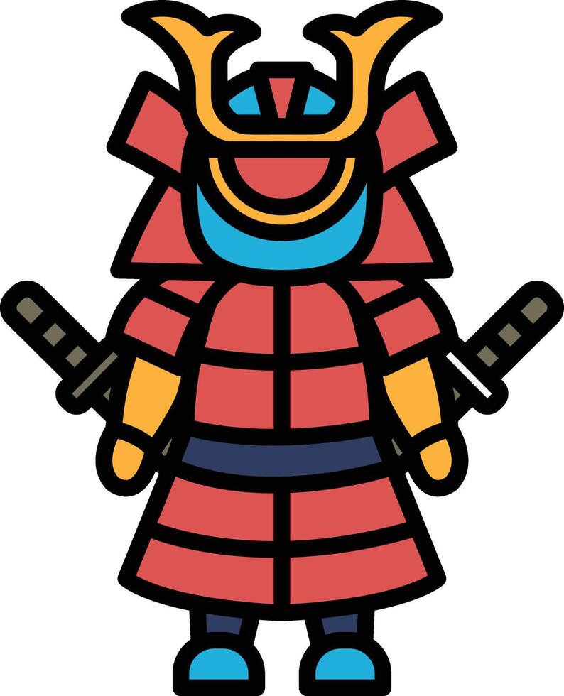 A black and white drawing of a samurai warrior holding two swords vector