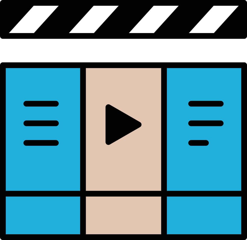 A black and white image of a movie set with a red play button in the middle vector