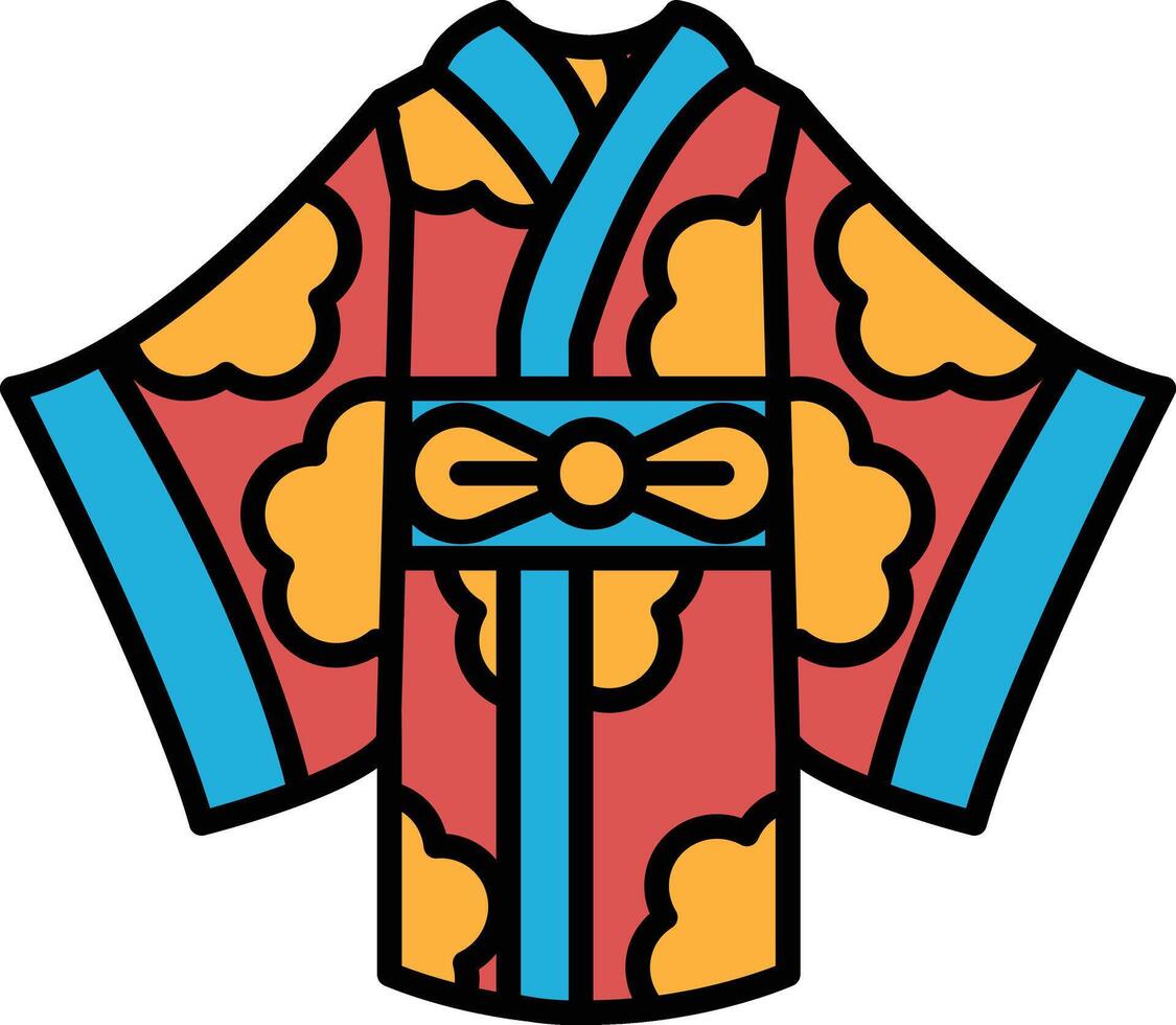 A black and white drawing of a kimono with a white bow vector