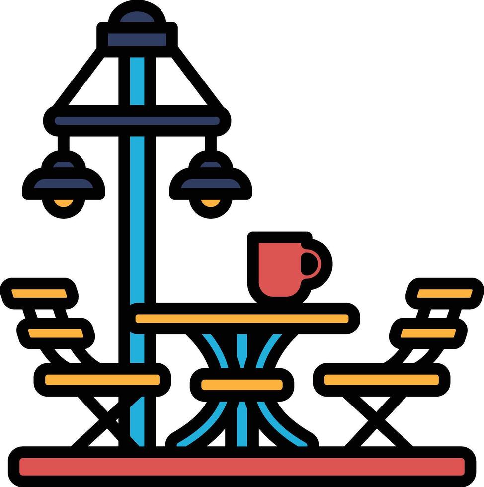 black and white drawing of a patio with a table and chairs vector