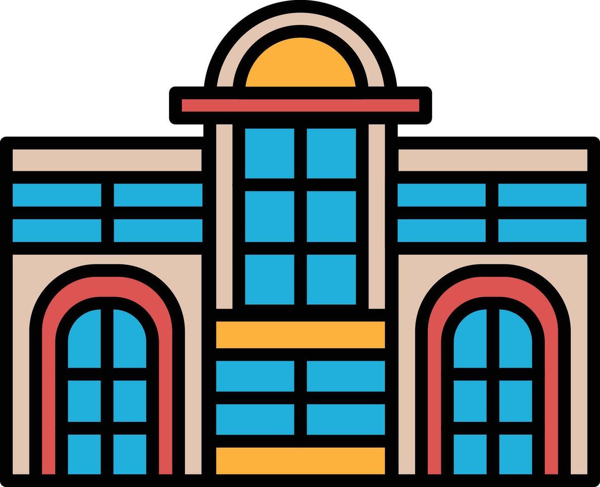 A large building with a large archway and many windows vector