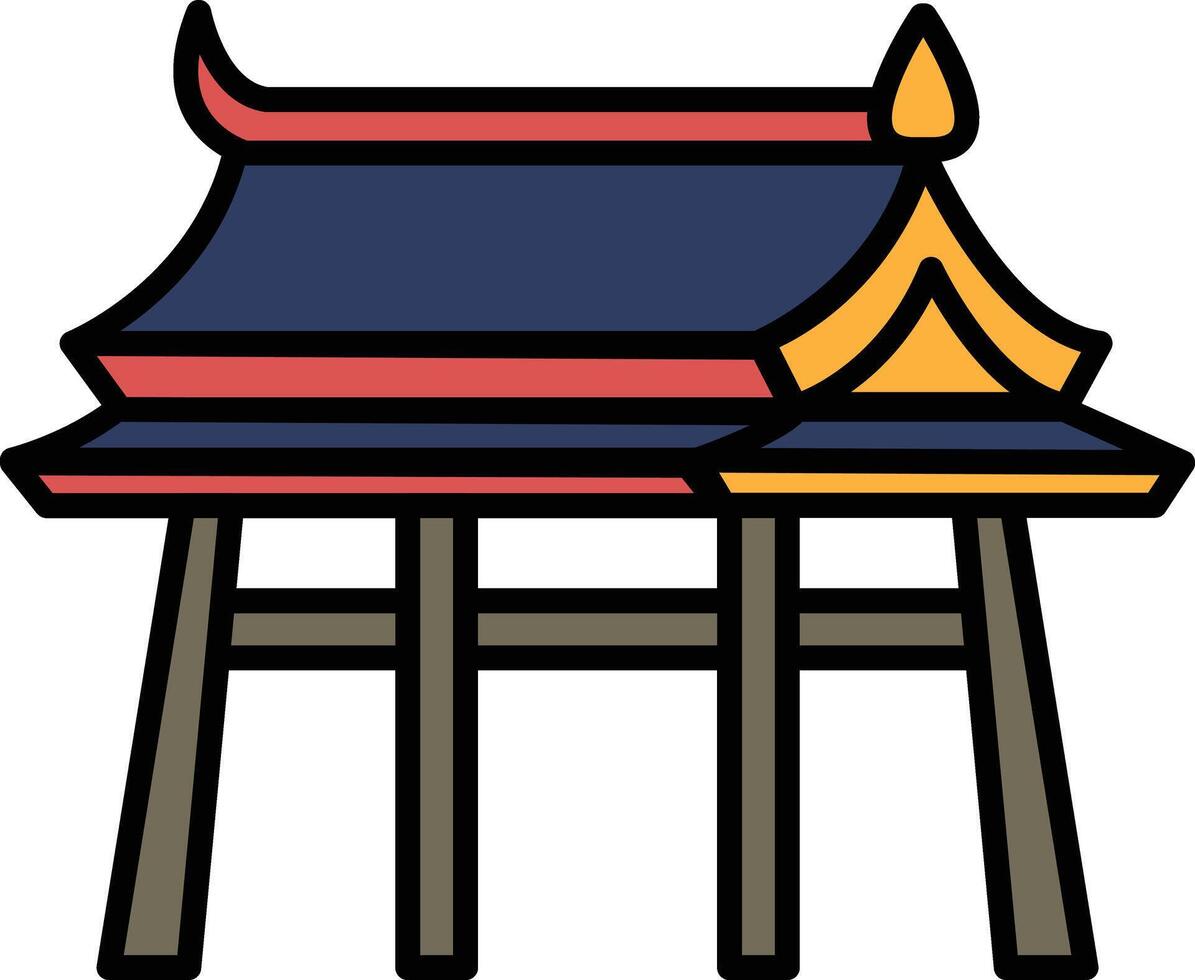 A black and white drawing of a traditional Asian building with a roof vector